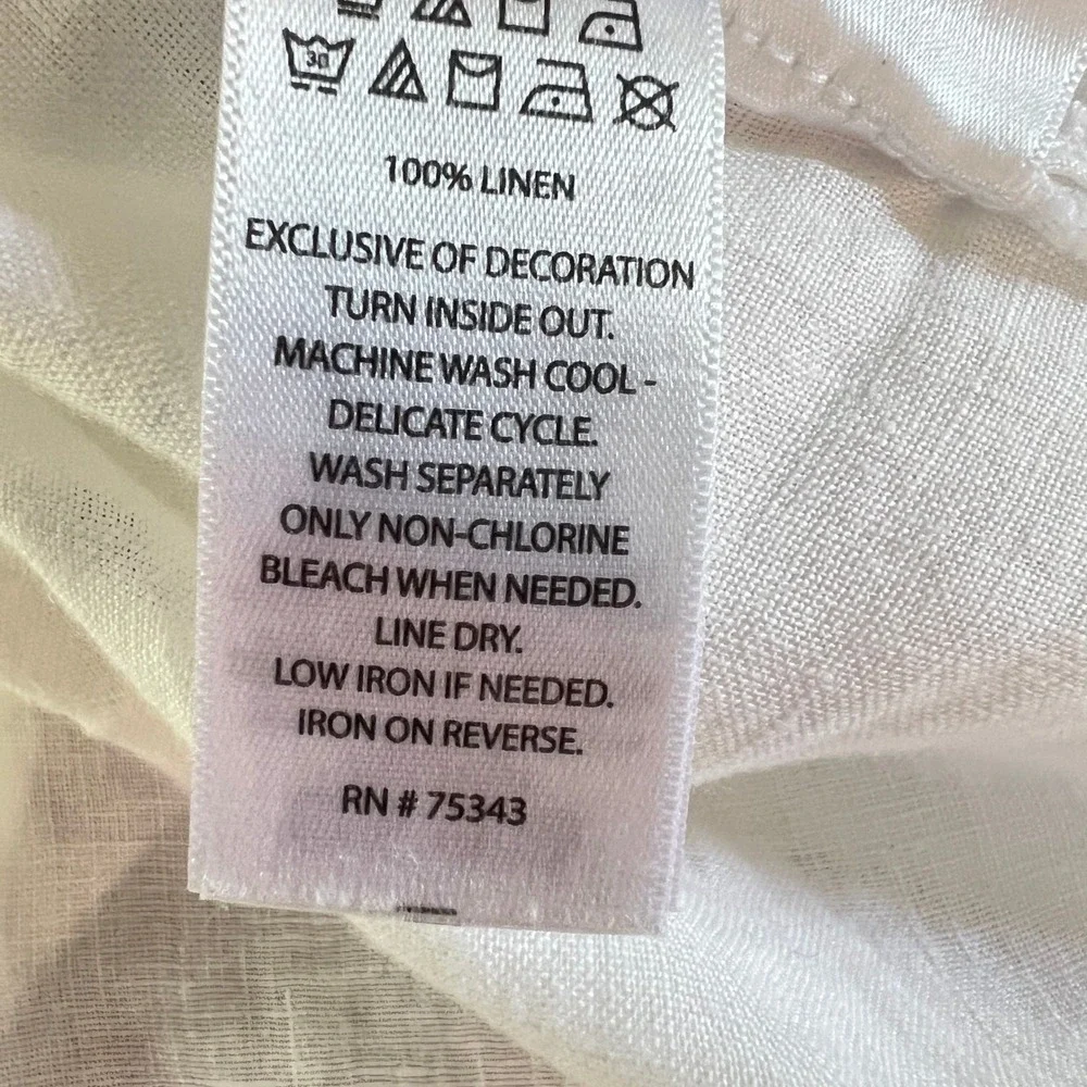Joie Linen Button Down Shirt S Womens Lace Pocket Short Sleeve White Coastal - Picture 7 of 10